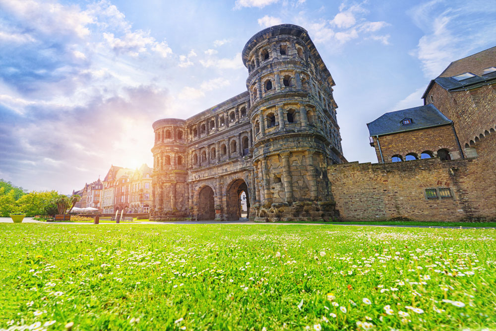 Amazing view of famous Porta Nigra (Black gate) – ancient Roman